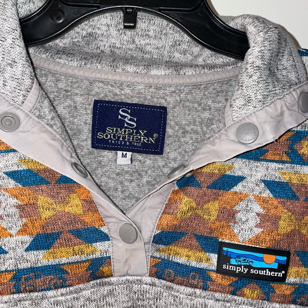 Simply southern gray/slash/orange Aztec pullover, size medium